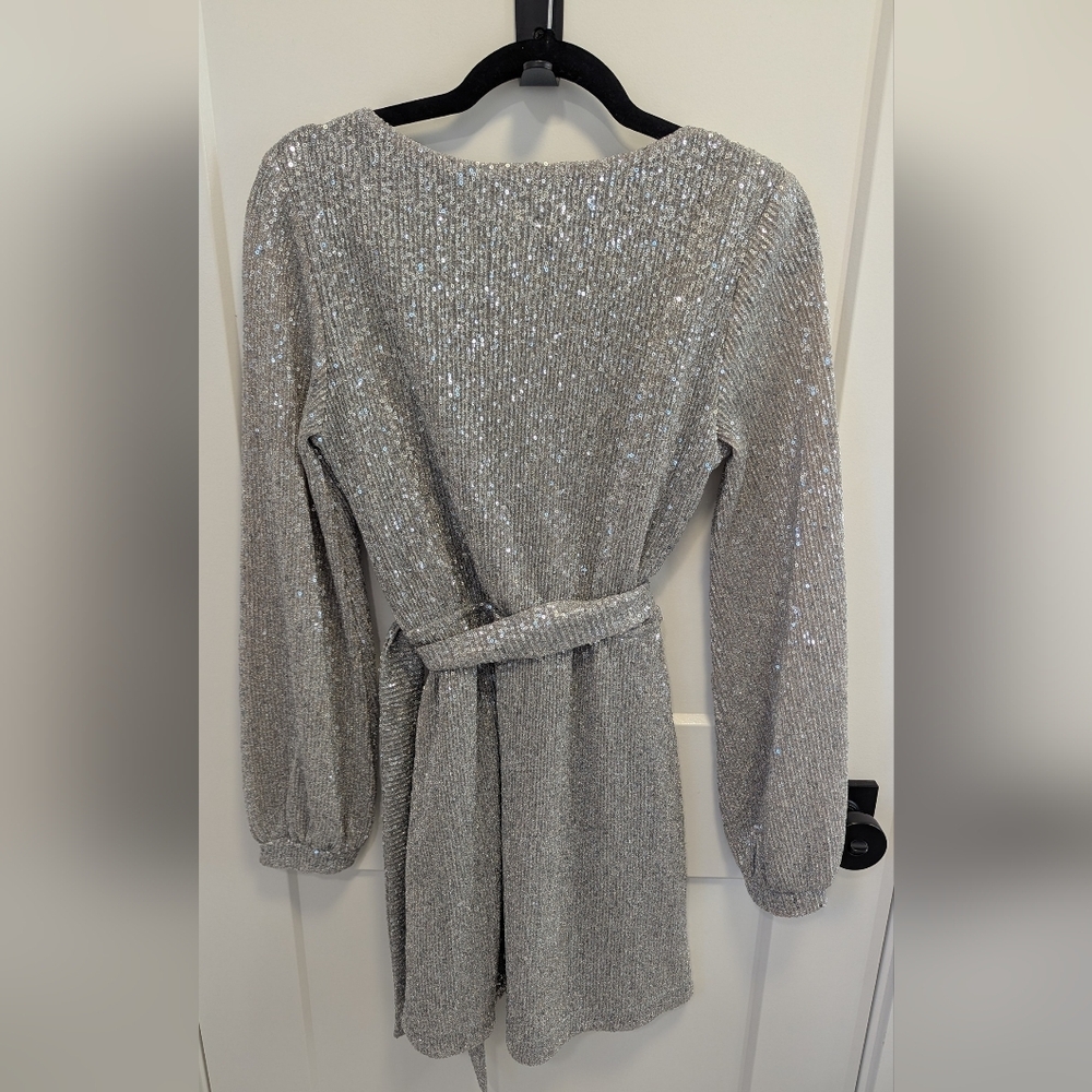 Dynamite Shimmering Silver Sequin Dress - Picture 5 of 8